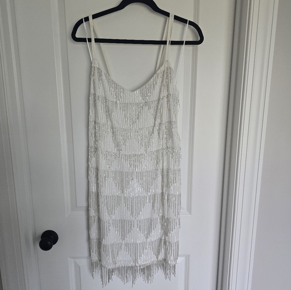 White Dress with Silver Sequin Fringe - Picture 1 of 5